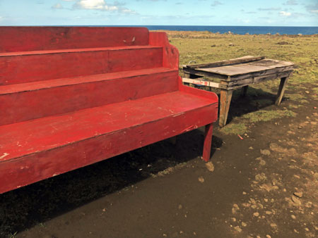 An empty souvenir stand at Vaihu, Rapa Nui, Chile.