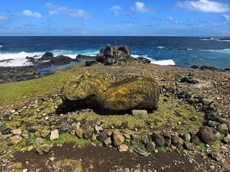 Toppled Moai at Vaihu, Rapa Nui, Chile.