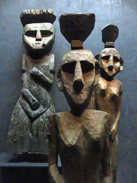 Wooden funerary statues made by the Mapuche people of South Central Chile at the Museo Chileno de Arte Precolombino in Santiago, Chile.