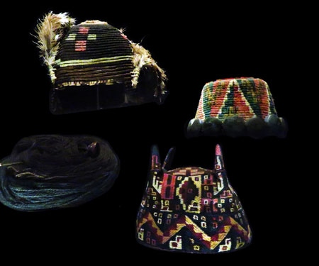 Fanciful hats made by the Andean people at the Museo Chileno de Arte Precolombino in Santiago, Chile.