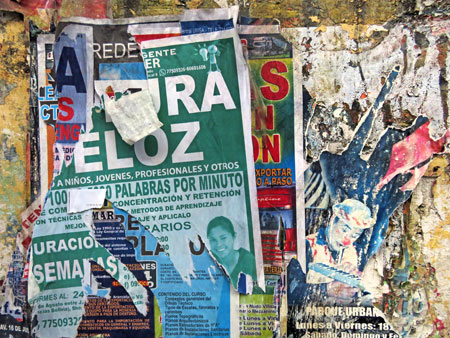 Layered flyers in La Paz, Bolivia.