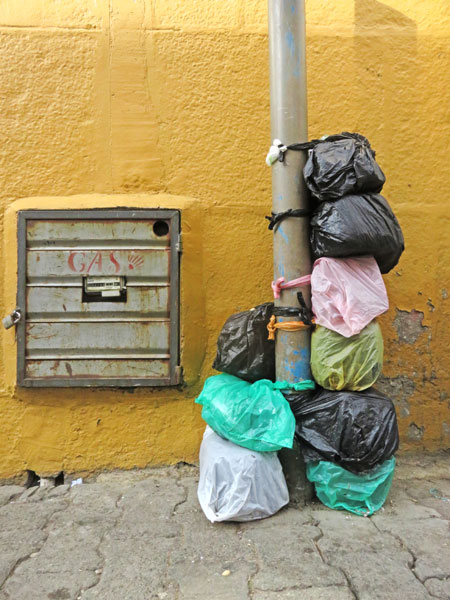 Pole position with refuse in La Paz, Bolivia.