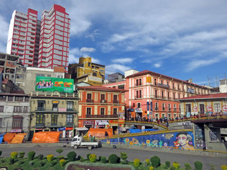 Colorful buildings abound in La Paz, Bolivia.