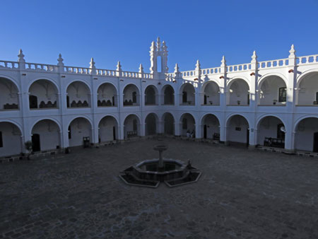 The courtyard of the Templo de San Felipe Neri in Sucre, Bolivia.