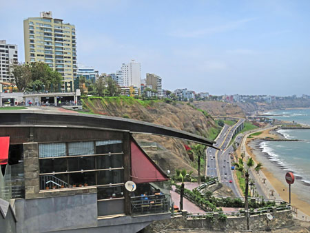 Looking southeast down the coast in Miraflores, Lima, Peru.