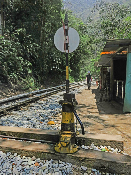 Pole position with railroad ties near Aguas Calientes, Peru.