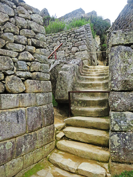 The upper part of this staircase was carved out of one big block of stone at Machu Picchu, Peru.