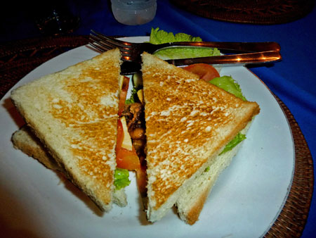 Veggie sandwich dinner in Ubud, Bali.