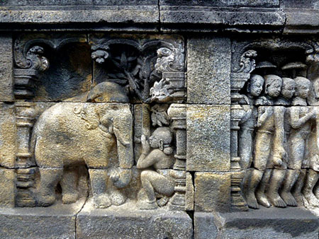 A Buddhist teaching rendered in stone at  Borobudur near Magelang, Central Java.