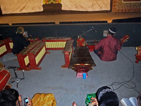 The gamelan at a Wayang Orang performance at Sriwedari Theatre in Solo, Java.