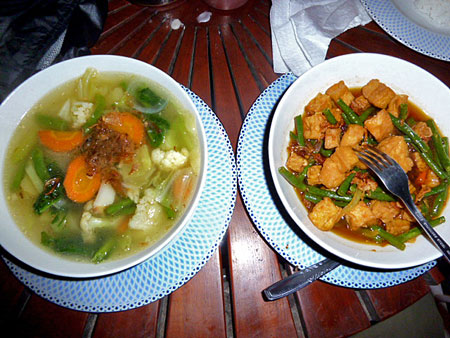 Soup and stuff dinner at Bedhot in Yogyakarta, Java.