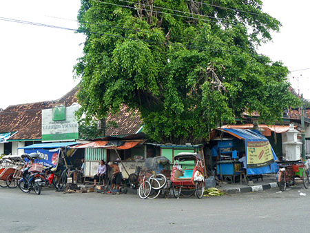 Some shanty stalls across the street from the Sultan's Palace in Yogyakarta, Java.