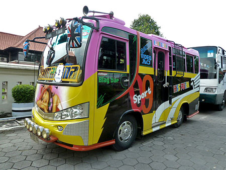 A colorful bus out in front of the Sono-Budoyo Musem in Yogyakarta, Java.