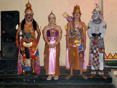Four dancers from the Ramayana Ballet at Purawisata in Yogyakarta, Java.