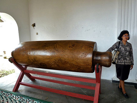 The world's largest rolling pin at the Sultan's Palace in Yogyakarta, Java.