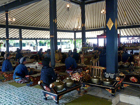 The gamelan at a Wayang Golek performance at the Sultan's Palace in Yogyakarta, Java.
