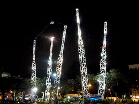 The insane bungie people launcher and extreme swing at Clarke Quay, Singapore.