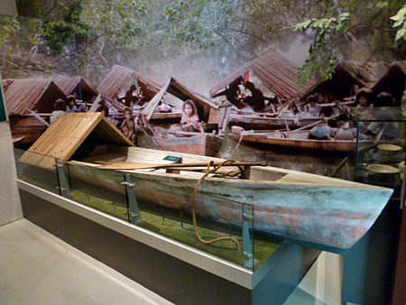 A display of a seafaring vessel at the Malay Heritage Museum in Kampung Glam, Singapore.