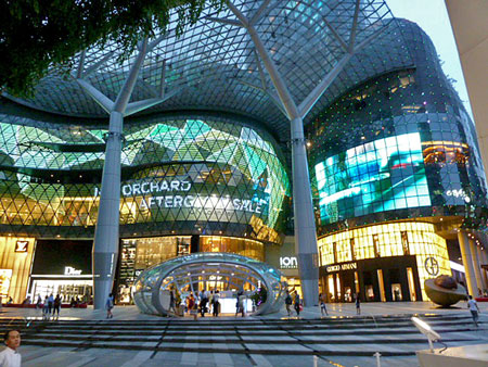 A spectacular facade at the Ion Orchard shopping mall on Orchard Road, Singapore.