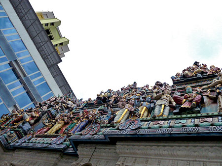 Another view of the roof of the Sri Veeramakaliamman Temple in Little India, Singapore.