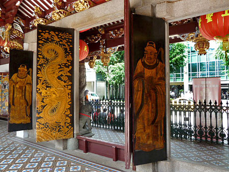 A couple of beautiful doors at the Thian Hock Keng Temple in Chinatown, Singapore.