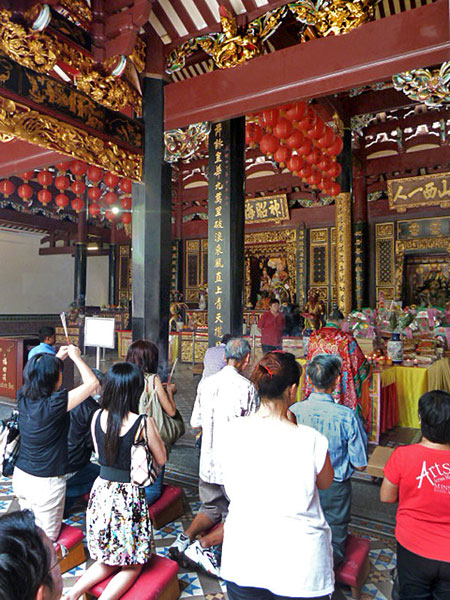 A prayer service at the Thian Hock Keng Temple in Chinatown, Singapore.