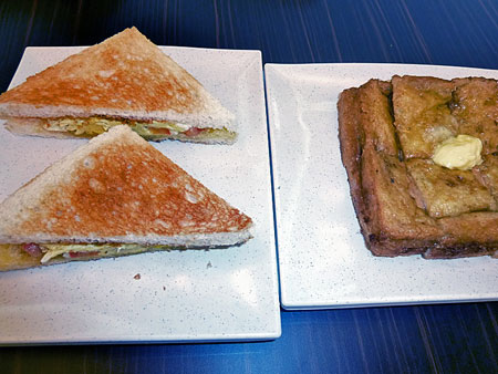 Grilled cheese and French toast with peanut butter in Chinatown, Kuala Lumpur, Malaysia.