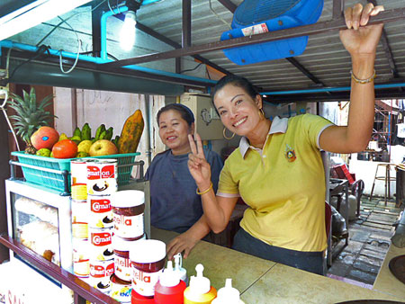 Friendly food stall ladies on Ko Phi Phi Don, Thailand. That's Aoi on the right.