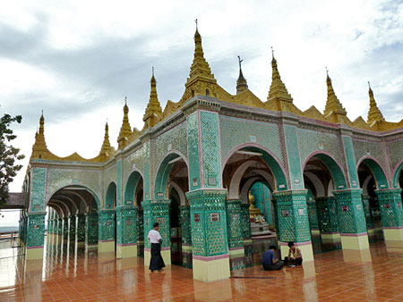 A Buddhist shrine gets fancy on top of Mandalay Hill, Myanmar.