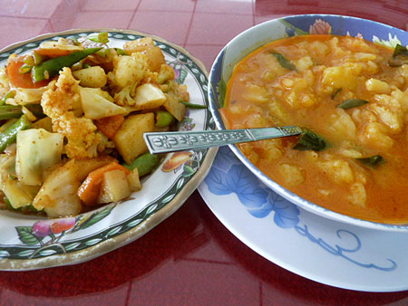 Vegetable and potato curry at Marie Min in Mandalay, Myanmar.