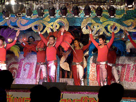 A flamboyant dance routine in at a ladyboy cabaret in Bangkok, Thailand.