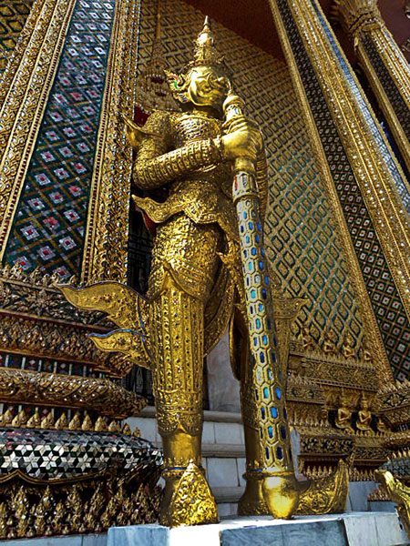More gold than you can shake a Rolex at. Temple of the Emerald Buddha in Bangkok, Thailand.