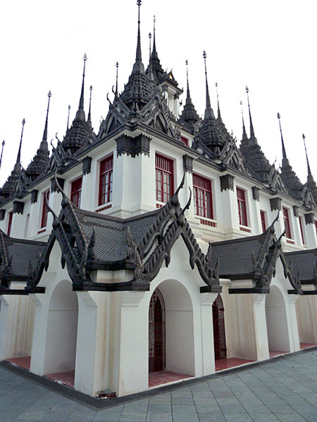 A paintless and tileless temple under renovation at Wat Rajnadda in Bangkok, Thailand.
