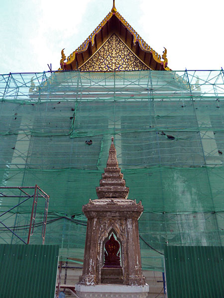 Another temple gets scaffolded at Wat Rajnadda in Bangkok, Thailand.