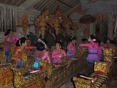 The Mekar Sari gamelan at the Balerung in Peliatan, Bali, Indonesia.