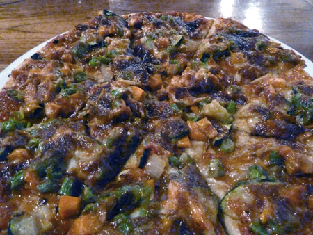 A veggie pizza at Bamboo Cafe in Ubud, Bali, Indonesia.