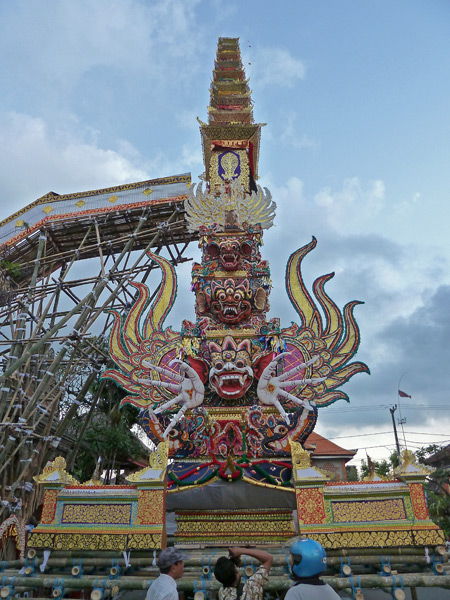 A back view of the completed tower for the royal cremation ceremony in Ubud, Bali, Indonesia.