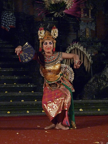 Cepuk Wirasa performs the Joged dance at the Lotus Pond in Ubud, Bali, Indonesia.