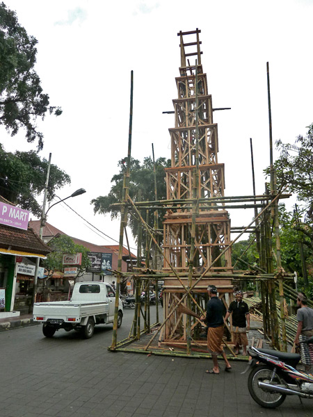 Under construction: the tower for the upcoming royal cremation ceremony in Ubud, Bali, Indonesia.