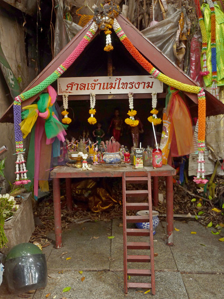 A Thai spirit house in Banglamphu, Bangkok, Thailand.