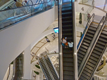 Escalator heaven inside the Siam Paragon shopping mall in Bangkok, Thailand.