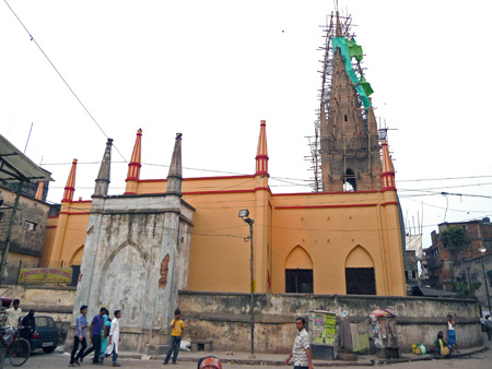 A church under renovation in Kolkata, India.