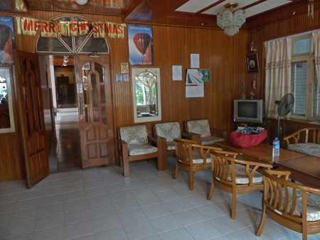 The lobby of May Kha Lar guest house in Nyaung-U, Myanmar.