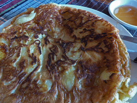 A nice, big, fluffy pancake for lunch at Swe Tha Har San in Nyaung-U, Myanmar.