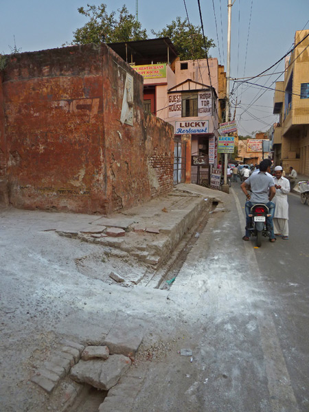 Remnants of a powder keg explosion in a back lane of Taj Ganj, Agra, India.