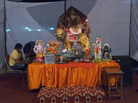A small Hindu shrine in the Main Bazaar of Paharganj, Delhi, India.