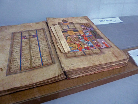 A super old, amazing-looking book at the Indian Museum in Kolkata, India.