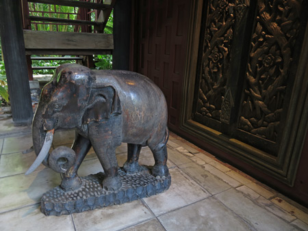 An elephant carving under Jim Thompson's House near Siam Square, Bangkok, Thailand.