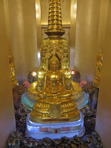 A Buddha image in the center of the Golden Mount in Phra Nakhon, Bangkok, Thailand.