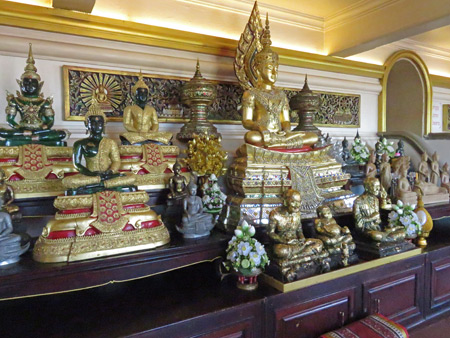 A collection of Buddha images at the Golden Mount in Phra Nakhon, Bangkok, Thailand.